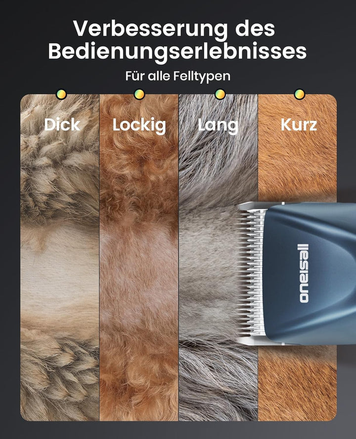 Oneisall Hundeschermaschine profi 1 Akkus, 2-Gang Schermaschine Hund Katze, Hundetrimmer Leise für D