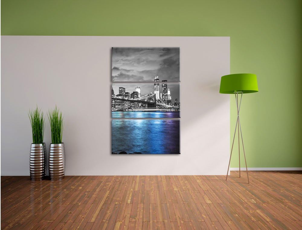 Pixxprint New York Skyline am Abend schwarz/weiss 3-Teiler Leinwandbild 120x80 Bild auf Leinwand