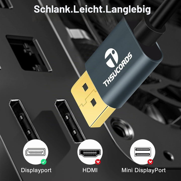 DisplayPort Kabel 5M, Zertifiziert Ultradünnes 8K 4K DP 1.4, Flexibel Dünn, Kompatibel Mit 8K@60Hz,