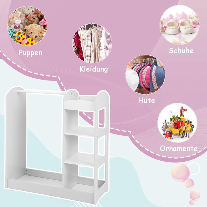 GOPLUS Kindergarderobe mit Spiegel, Kleiderständer mit 4 offenen Regalen & Kleiderstange, Garderobe