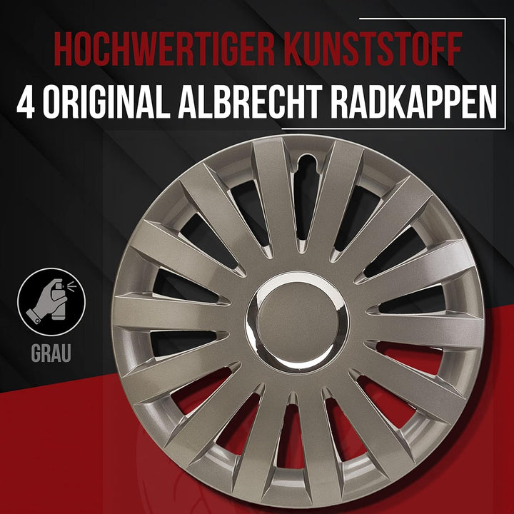 Albrecht 15 Zoll Radkappen grau für Stahlfelgen - Sail Radzierblenden aus hochwertigem Kunststoff -