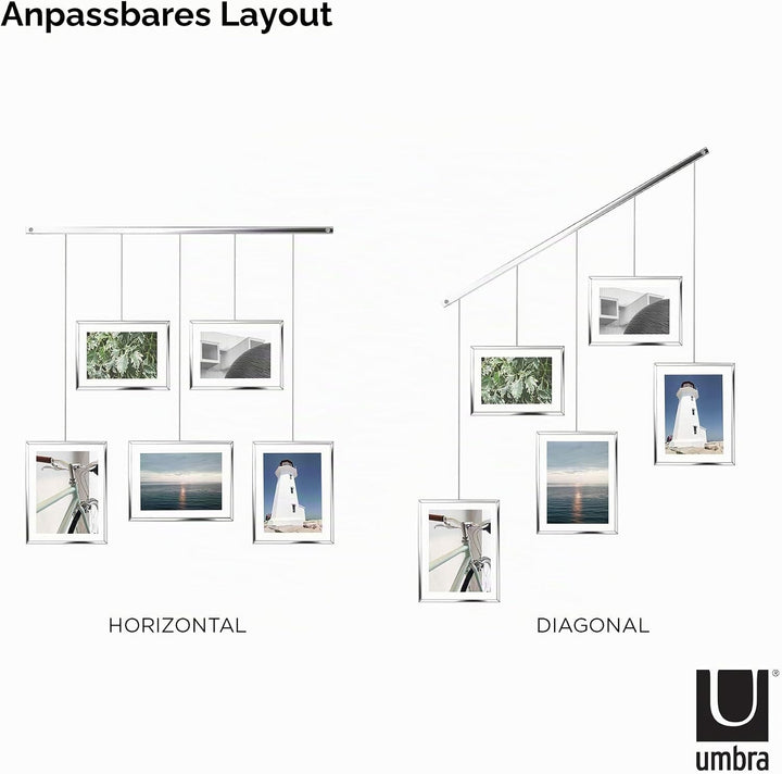 Umbra Exhibit Foto Collage Bilderrahmen – Flexibles Bilderrahmen-Set zur Horizontalen und Diagonalen