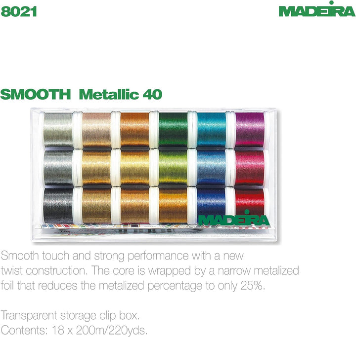 Madeira Klare Box: Metallic: Glatt: 18 x 200 m: Spulen, Metall, Assorted, One Size, 200