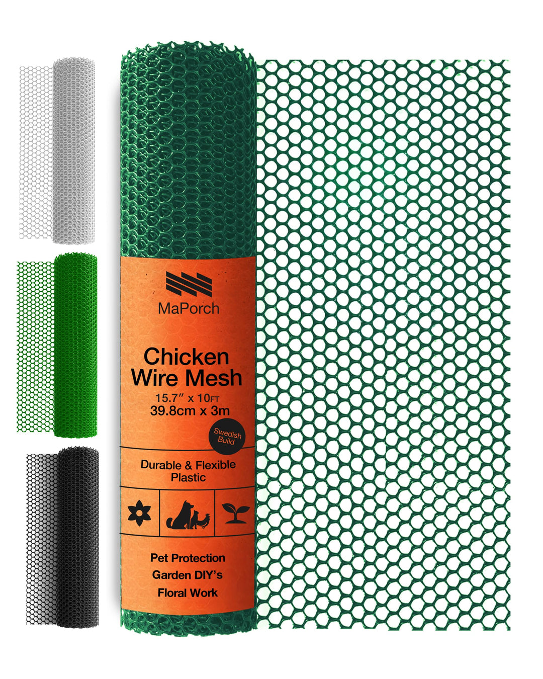 MaPorch Kunststoff-Maschendrahtzaun (Hunter Green, 38cm x 304cm) - Weidezaun - Drahtzaun - Drahtgefl