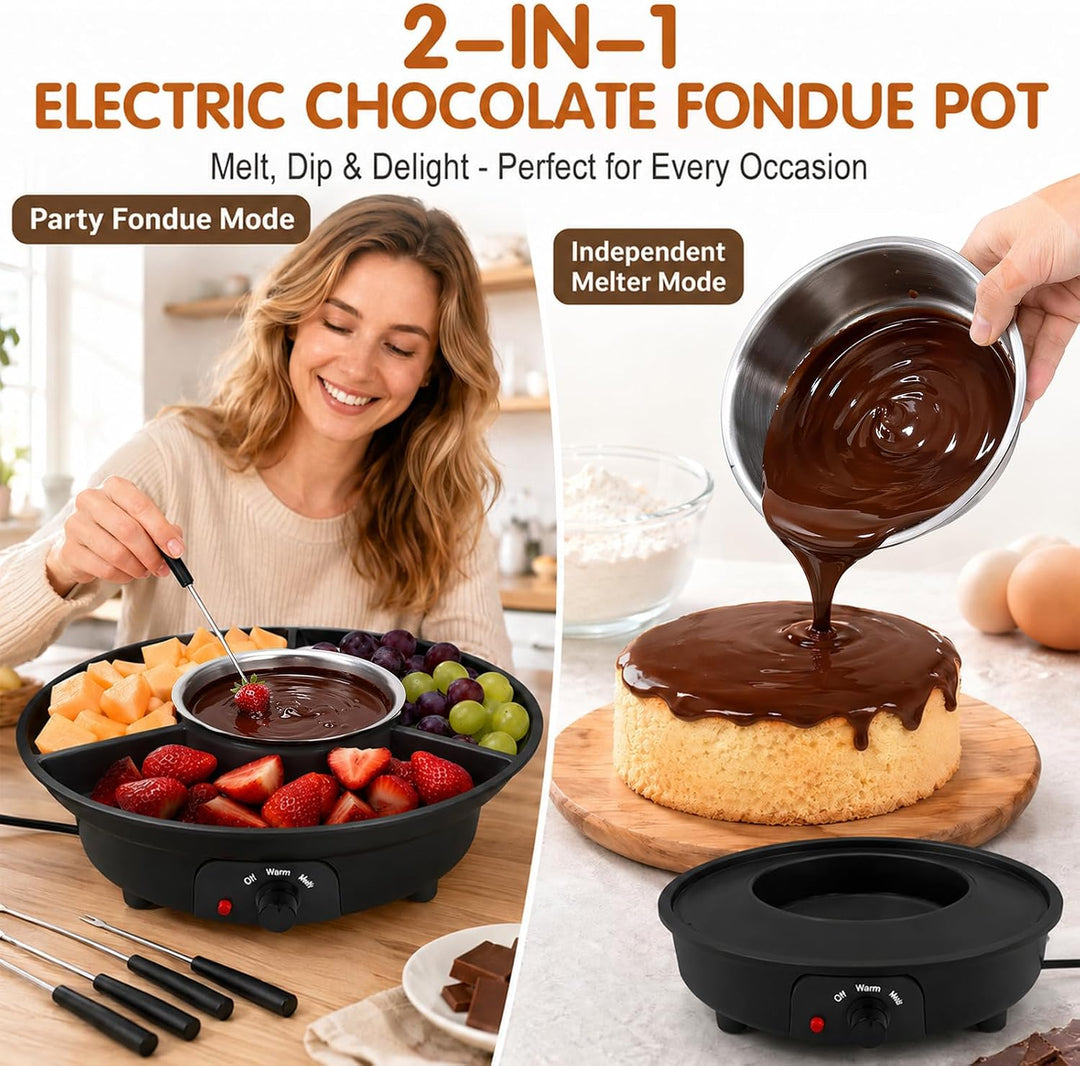 Elektrisches Schokofondue, Schokoladen Fondue mit 4 Gabeln, Temperiergerät zum Schokolade &amp; Kuvertür