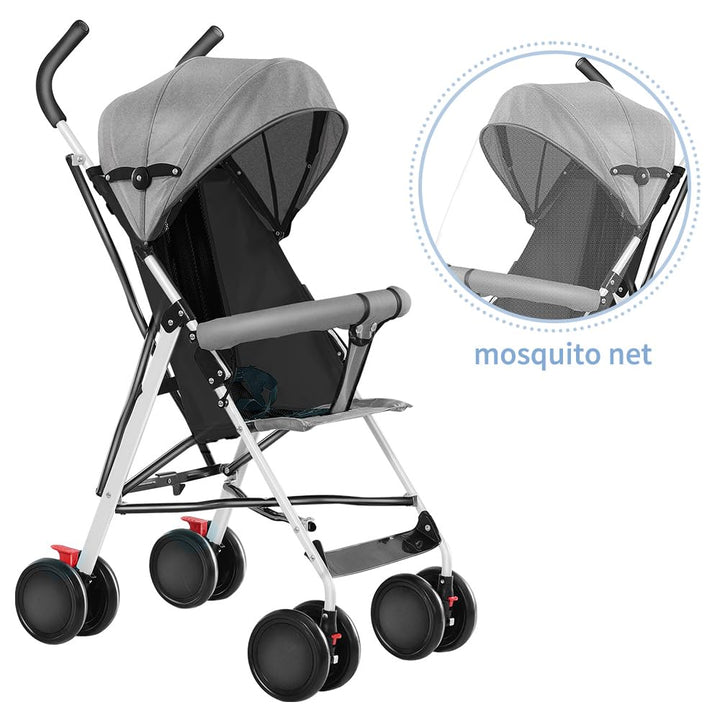 Leichter Buggy ab 6 Monaten, Fester Sitz & 3-Stufen Sonnenverdeck, 4-Rad Reisebuggy Klein Zusammenkl