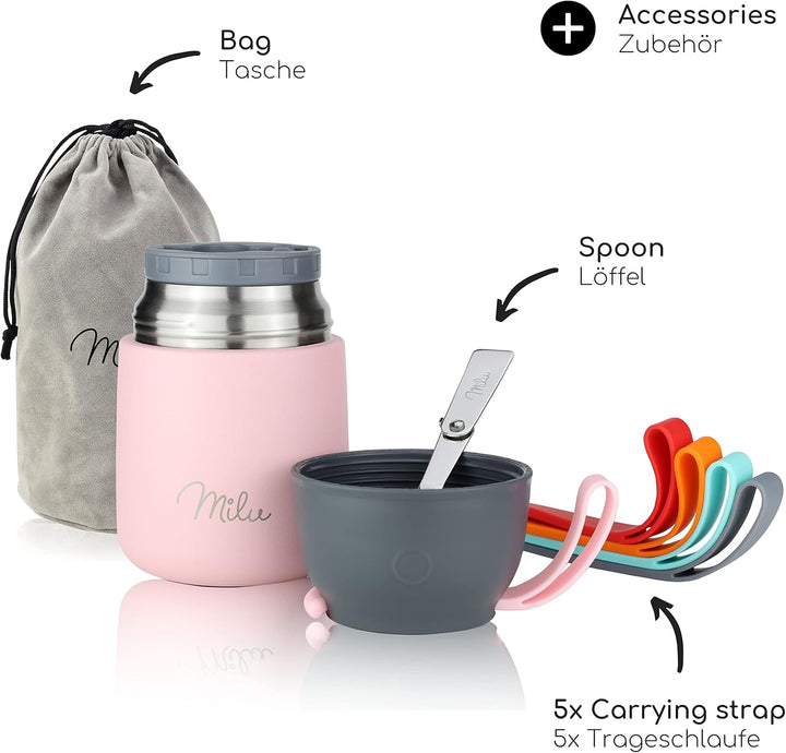 Milu® Thermobehälter 450, 650ml | Edelstahl Warmhaltebehälter | Essensbehälter | Speisegefäss Babyna