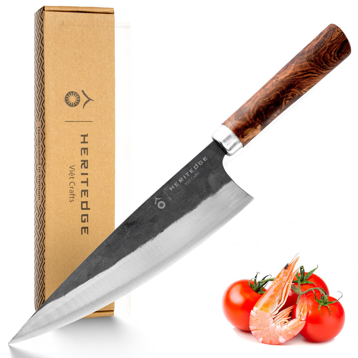 HERITEDGE Long Classic | Profi Chefmesser 20,8cm | Carbonstahl 60-61 HRC | Handgeschmiedet Vietnam |