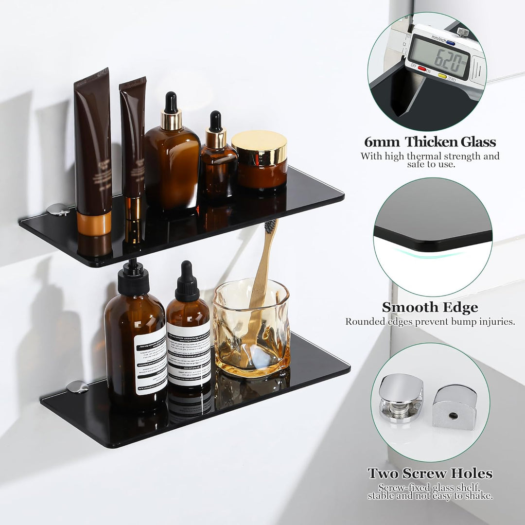SAYAYO Glasregal Badezimmer, Badregal Duschablage Schwarz Glasablage mit 6mm Dicke Rechteck Glas Bad