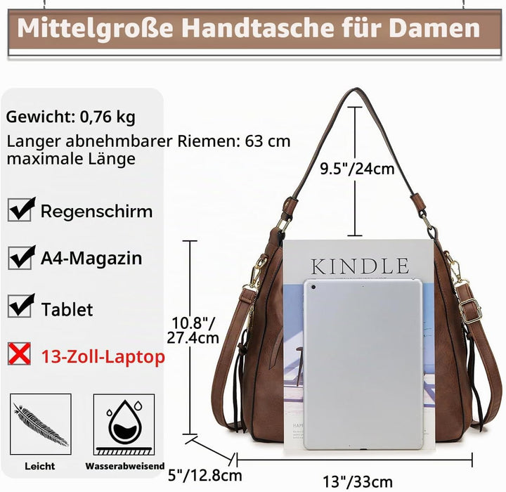 VX VONXURY Handtaschen für Frauen, Medium Vegan Leder Hobo Taschen Geldbörse für Damen Braun, Braun