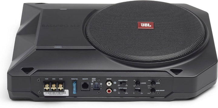 JBL BassPro SL2 Aktiv Subwoofer Auto Set - Aktiver Car hifi Untersitz Bassbox Gehäuse mit Bassreflex