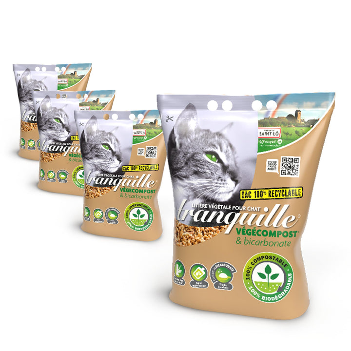TRANQUILLE Pflanzliche Katzentoilette Vegecompost für klumpende Katzen, 4 l, 4 Stück