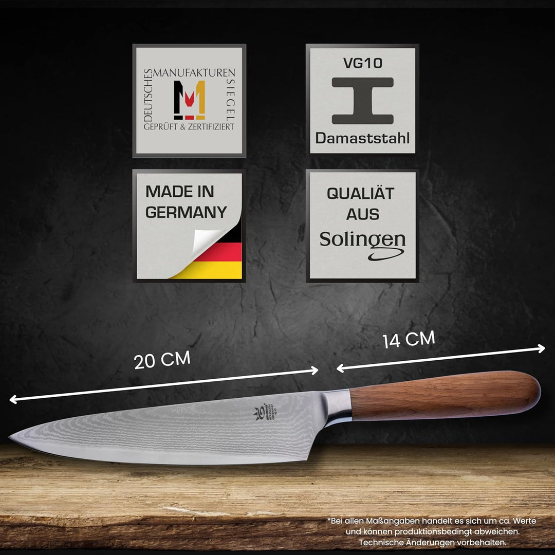 GEHRING SOLINGEN Damast Kochmesser, Scharfes Profi Küchenmesser, Made in Germany, eisgehärteter Dama