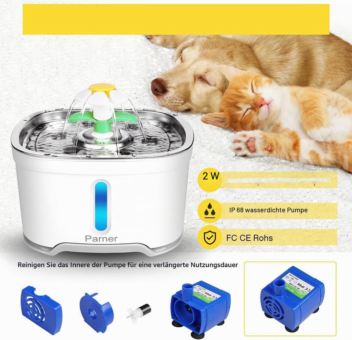Katzenbrunnen, Katzenbrunnen für Katzen 2.5L mit Wasserstand Fenster, Wasserbrunnen für Katzen mit 4