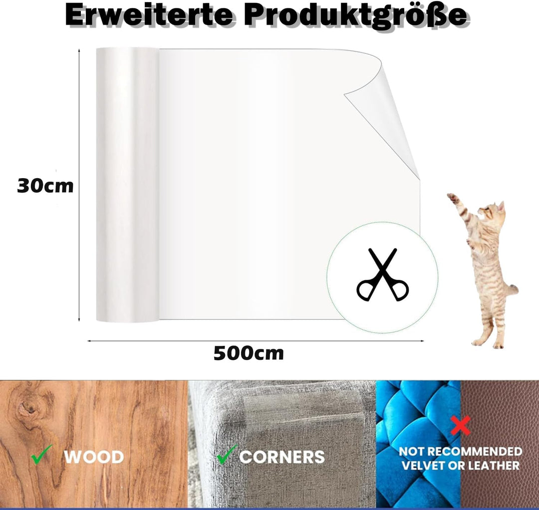 Kratzschutz Katze Tape 30cm x 5m Selbstklebend Kratzfolie Katzen Transparent Kratzfestes Sofa kratzm