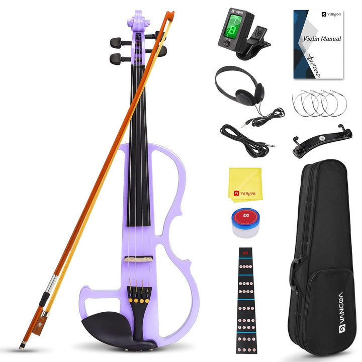 Vangoa 4/4 Elektrische Violine Stille Geige aus Massivem Holz mit Kolophonium, Tragetasche, Kabel, S