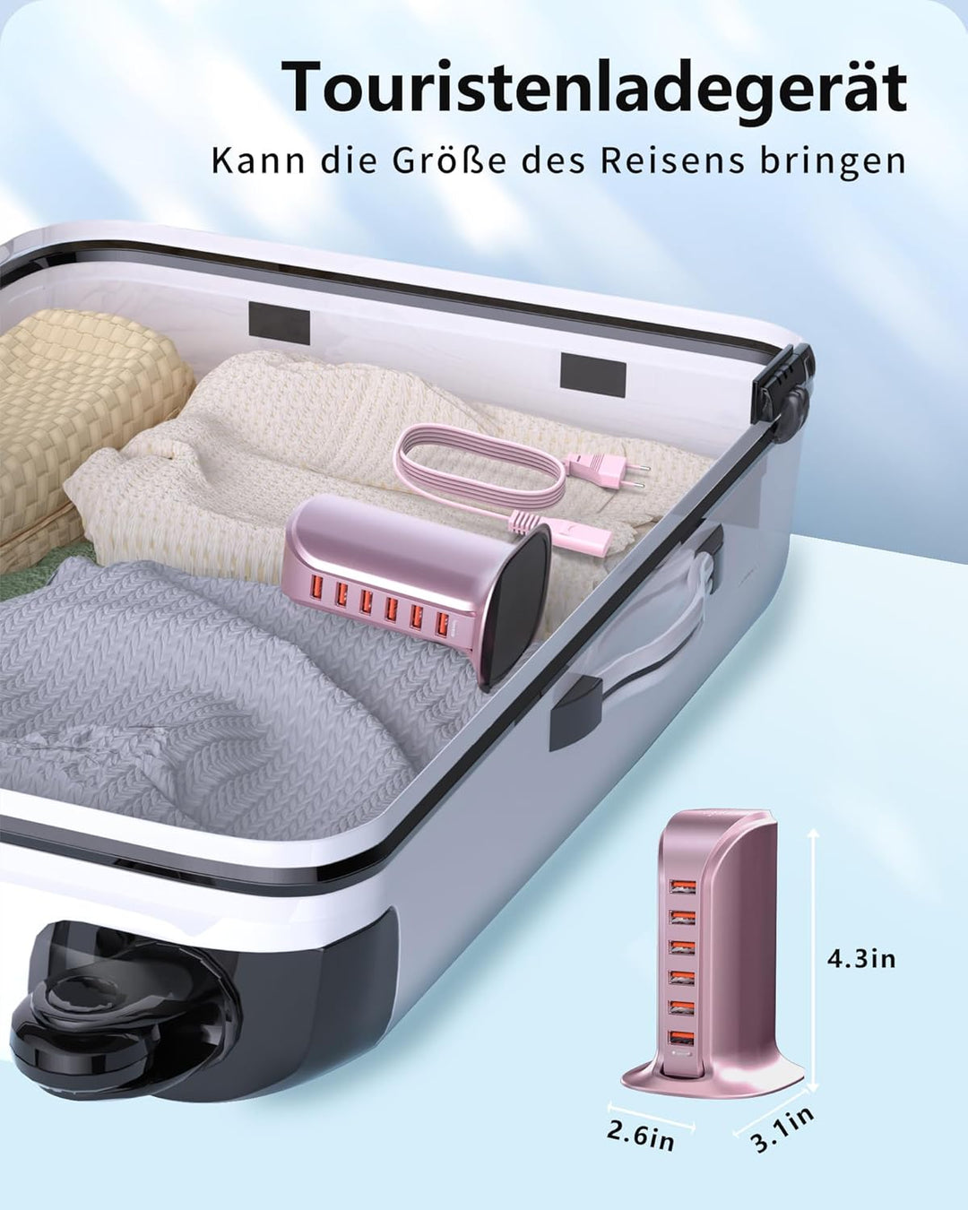 USB Ladegerät 6 Port 50W Multi USB Tower Ladestation Mehrere Geräte für iPhone 15/14/14 Pro/14 Pro M