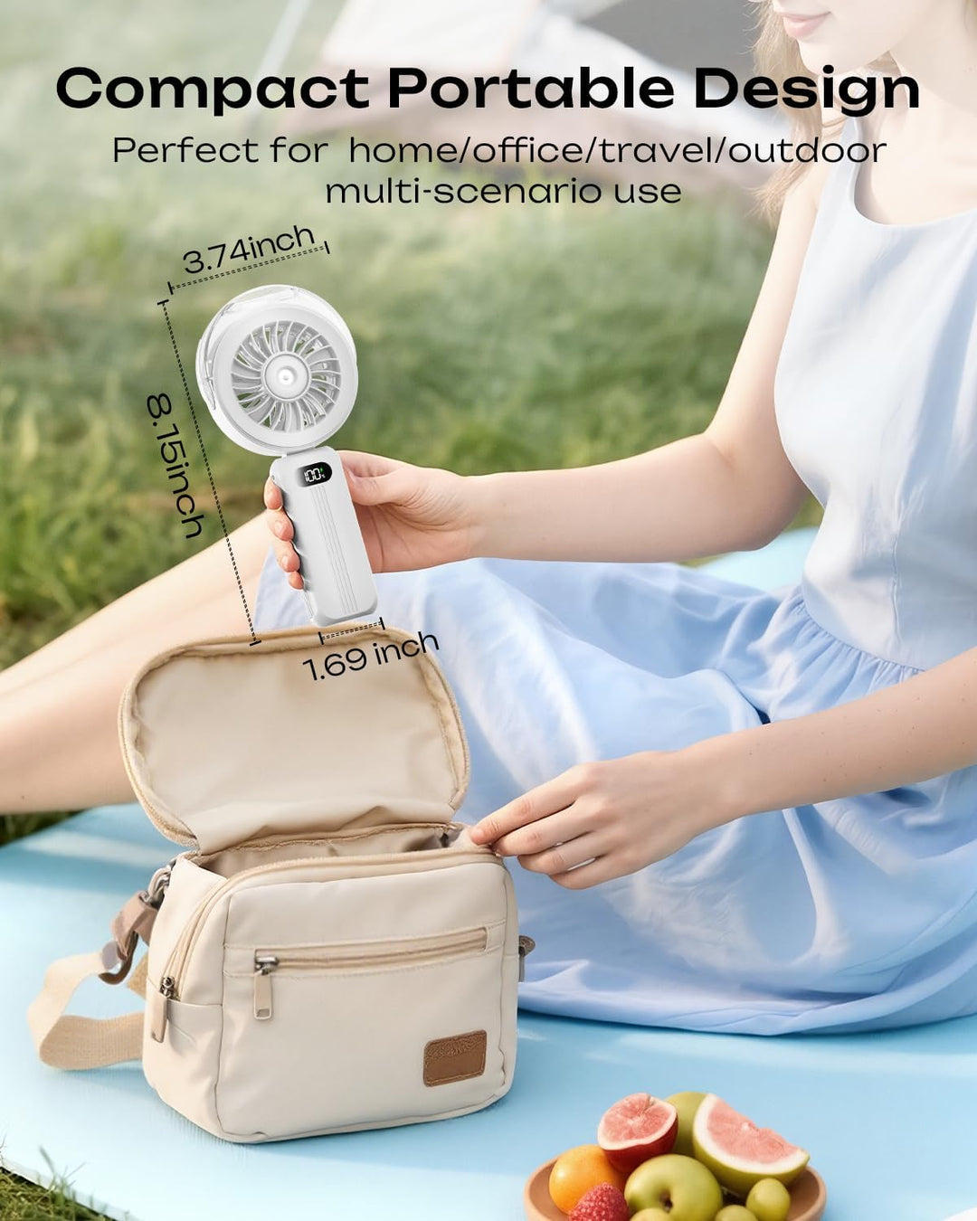 Otlonpe Handventilator Mit Wasserkühlung, 4000mAh Hand Ventilator Akku Aufladbar Mit Wasser, Leistun
