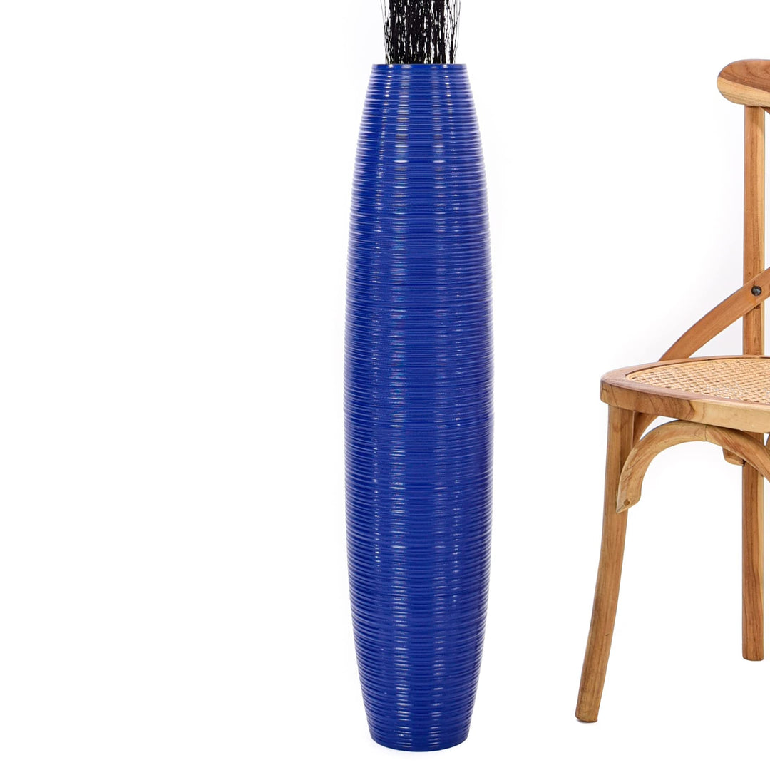 Leewadee Grosse Bodenvase für Dekozweige hohe Standvase Design Holzvase, Holz, 90 cm, Blue 90 cm Bla