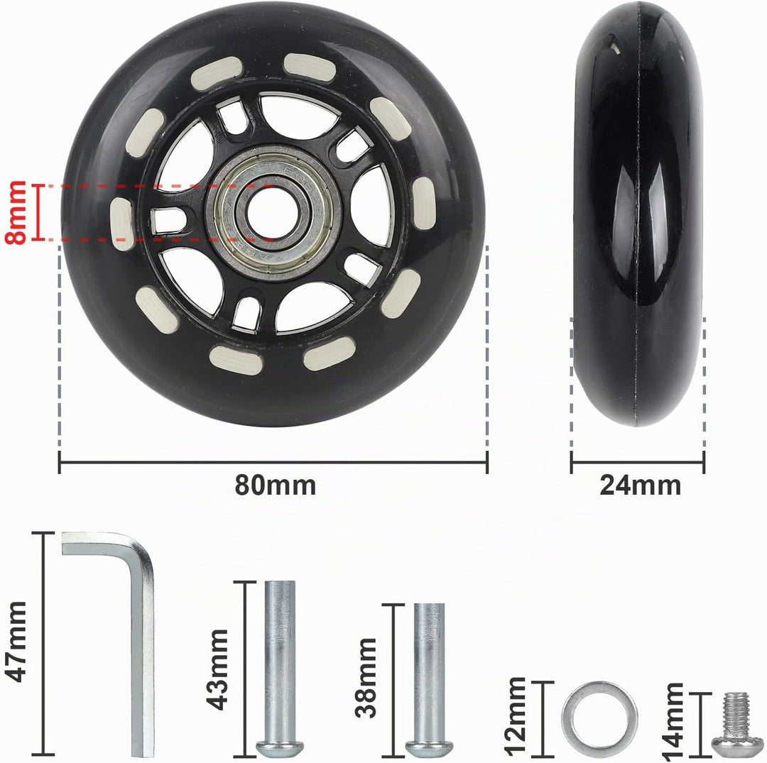 CPROSP 4tlg Koffer Ersatzrollen 80 * 24mm, Ersatzrollen für Gepäck, Kofferrollen Ersatzrollen Gummi,