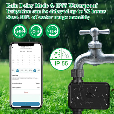 Garten Bewässerungscomputer mit WiFi Hub, Johgee Smart WLAN-Bewässerungsuhr mit Bluetooth und App St