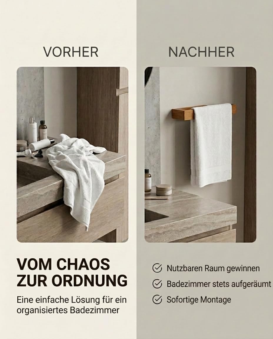 Handtuchhalter Ohne Bohren - Natürliches Bambus - Extra Starker Kleber - Handtuchhalter Holz - Minim