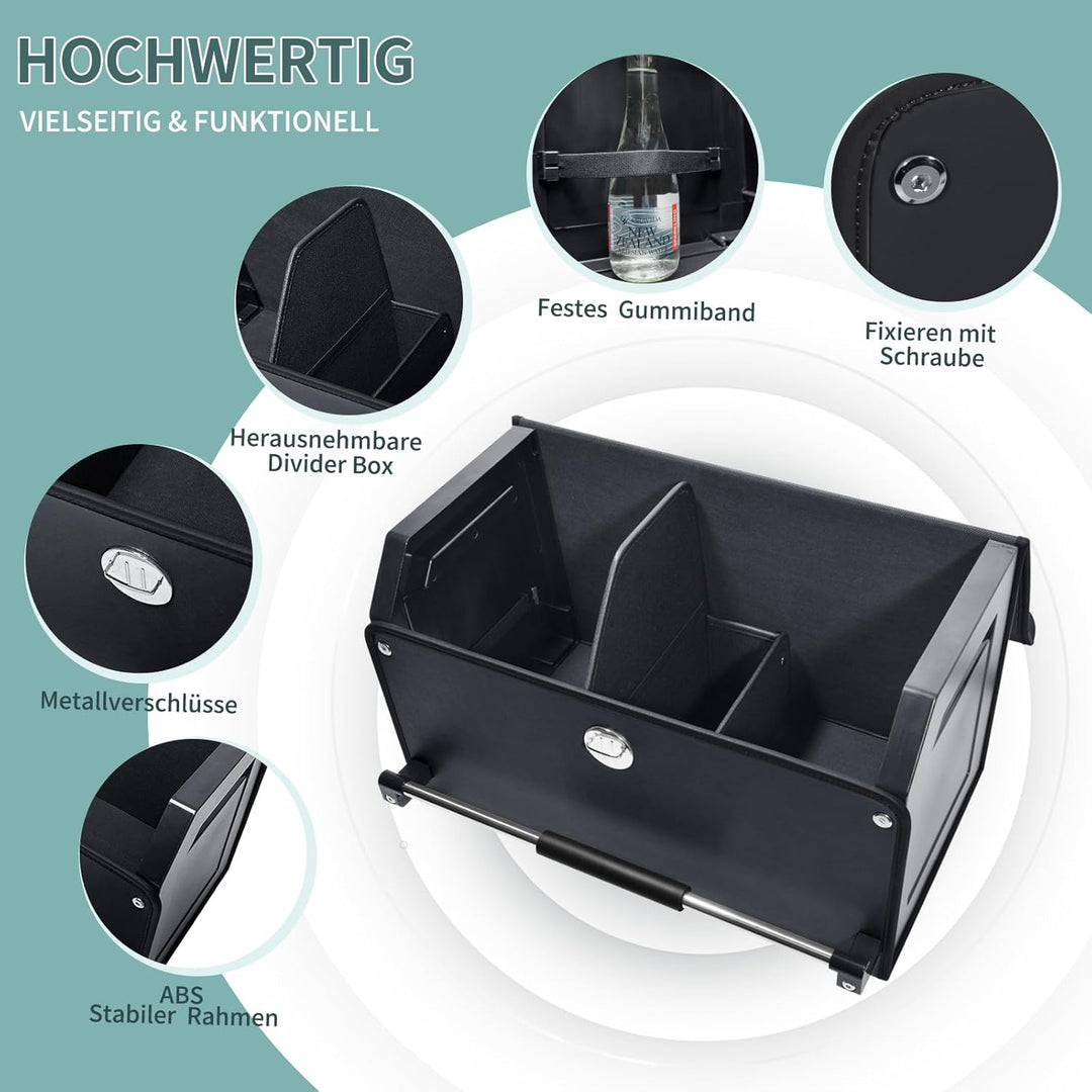 Premium Leder Auto Kofferraum Organizer mit Deckel & Stabilem Griff | 45L Multifunktionale Kofferrau