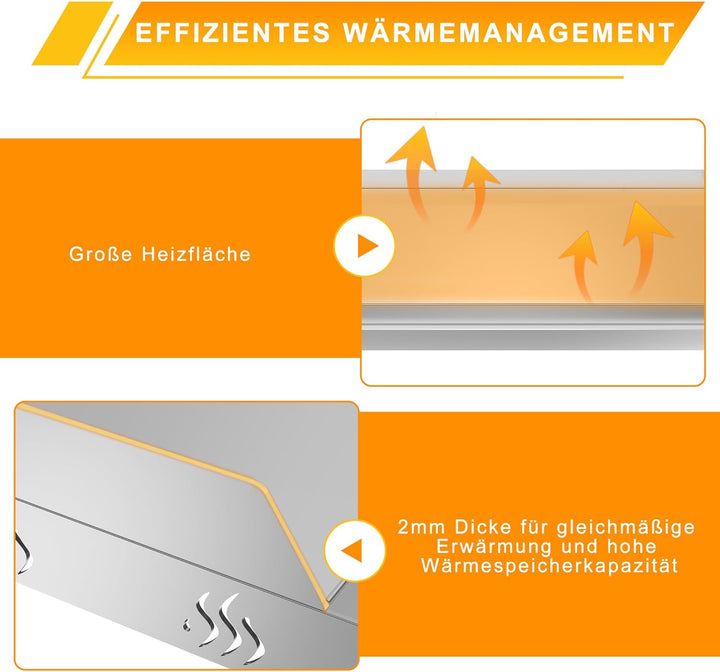 YRHome Plancha Grillplatte 47x32x7cm - Edelstahl Grillblech für Gas &amp; Holzkohle, mit Grillspachtel &amp;