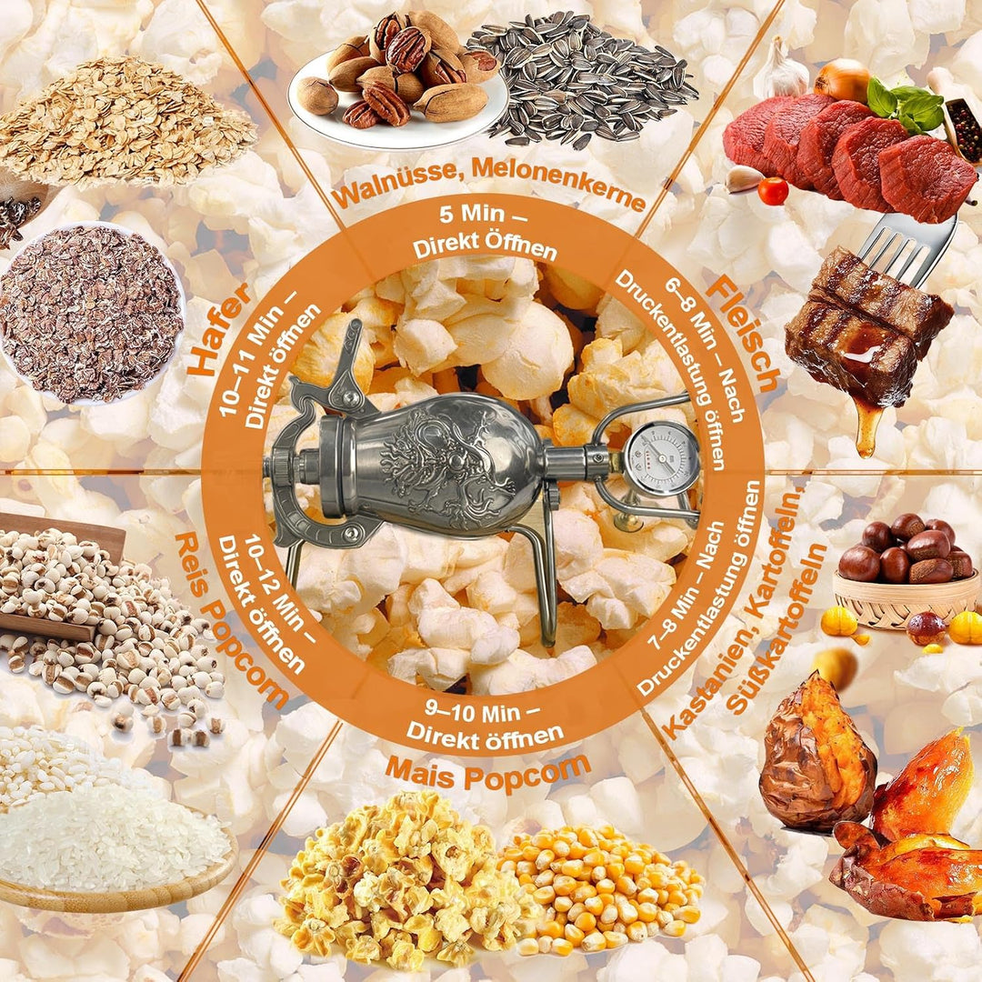 400ml Hochdruck Popcornmaschine, Edelstahl Chinesische Popcorn-Maker, Mini-Hand-Popcorn-Kanone für F