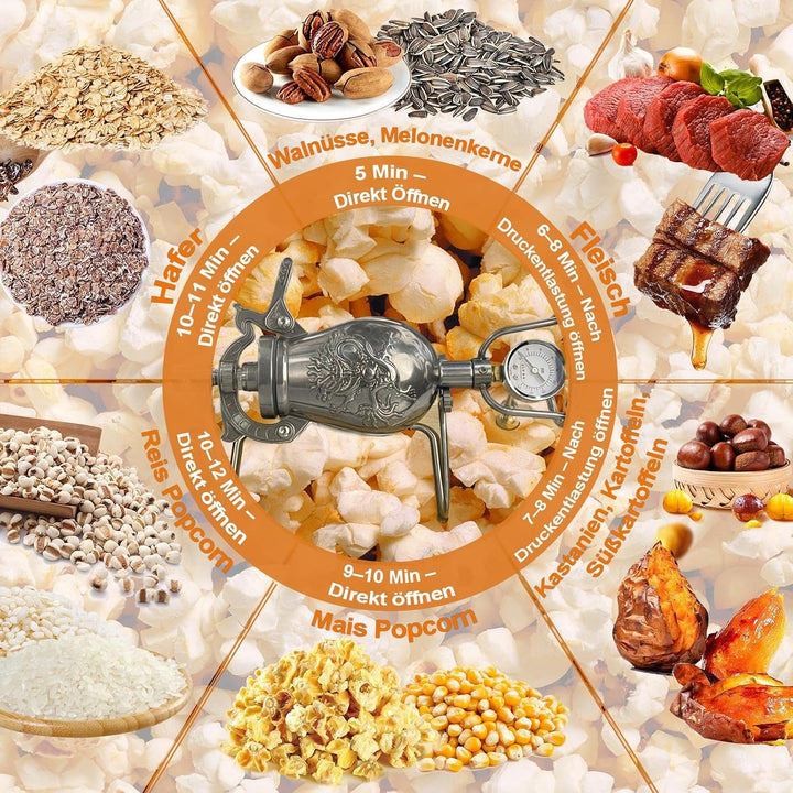 400ml Hochdruck Popcornmaschine, Edelstahl Chinesische Popcorn-Maker, Mini-Hand-Popcorn-Kanone für F