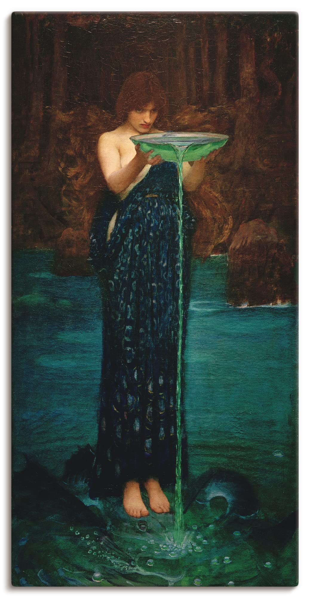 ARTland Leinwandbilder Wandbild Bild auf Leinwand 50x100 cm Wanddeko Frau See Schale Wasser Gift Ovi