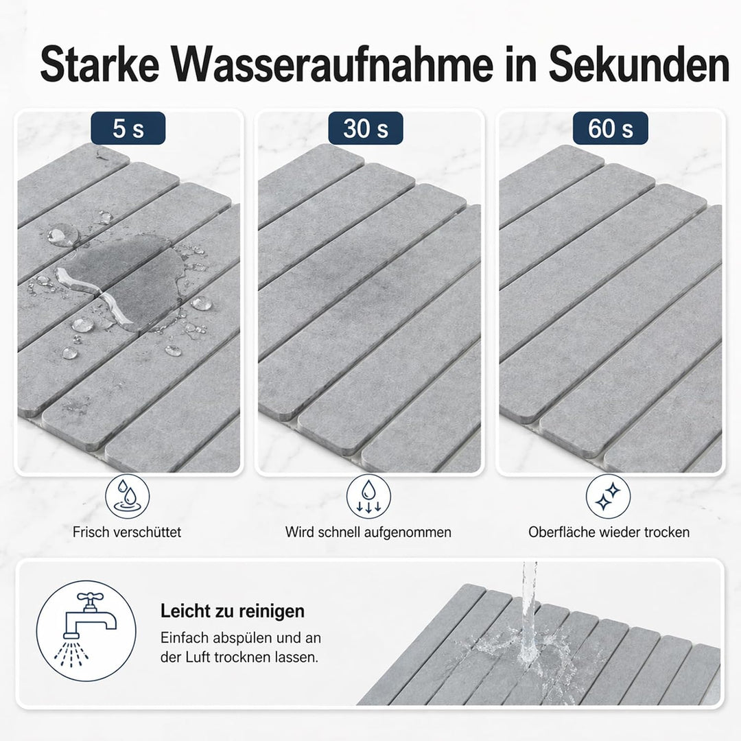 Diatomit Abtropfmatte 60 x 39 cm - faltbare Kieselgur Abtropfmatte Geschirr rutschfest und schnelltr