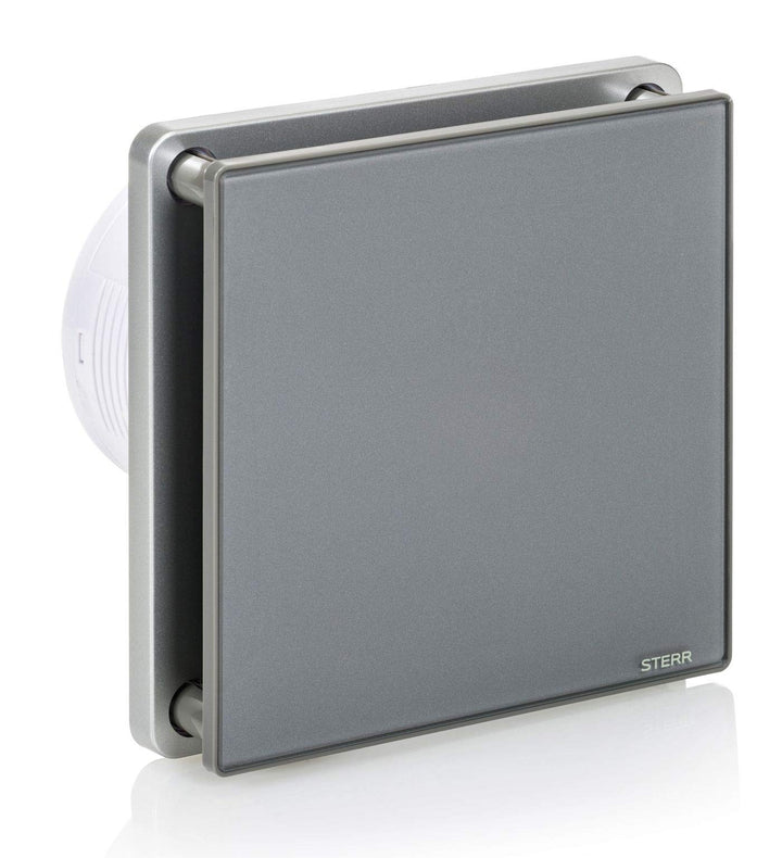 STERR Grauer Badlüfter 100 mm mit TIMER - Badezimmerventilator - Glasfront - Modernes Aussehen - BFS