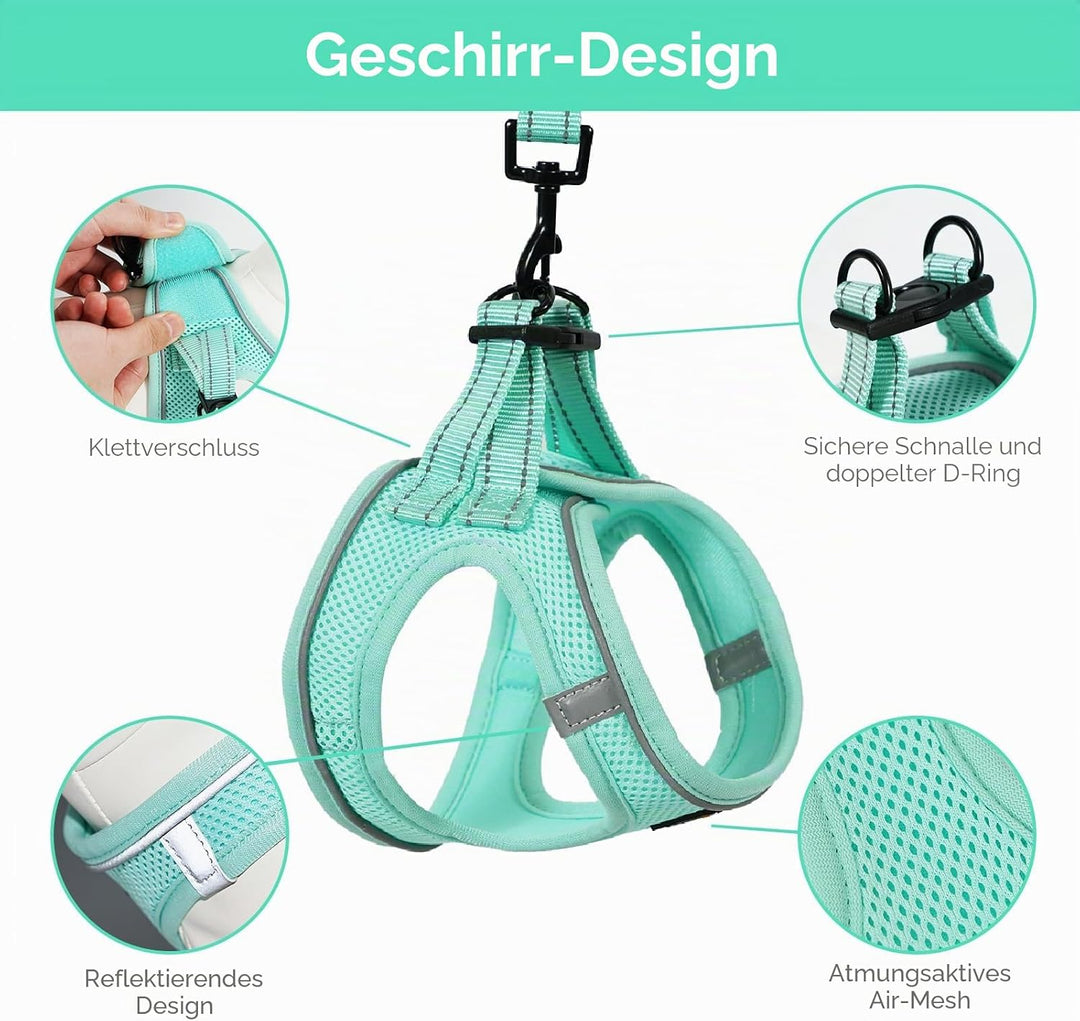 BELLA &amp; PAL Hundegeschirr Kleine Hunde mit Leine, Step-in Geschirr aus Air Mesh, Anti Zug Reflektier