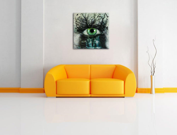 Auge verbunden mit Natur, Format: 70x70 auf Leinwand, XXL riesige Bilder fertig gerahmt mit Keilrahm