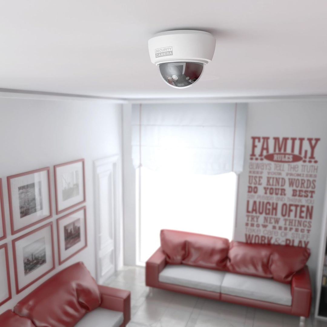 BASI | 2er Set Dome Kamera-Attrappe mit blinkendem LED-Licht | Dummy Kamera | Objektiv Überwachungsk