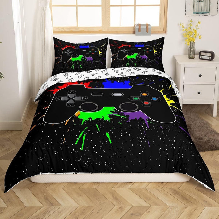 Jungen Bettwäsche Gaming, für Kinder Teens Videospiele Spieler Schlafzimmer Dekor,Bunter Tie Dye Dru