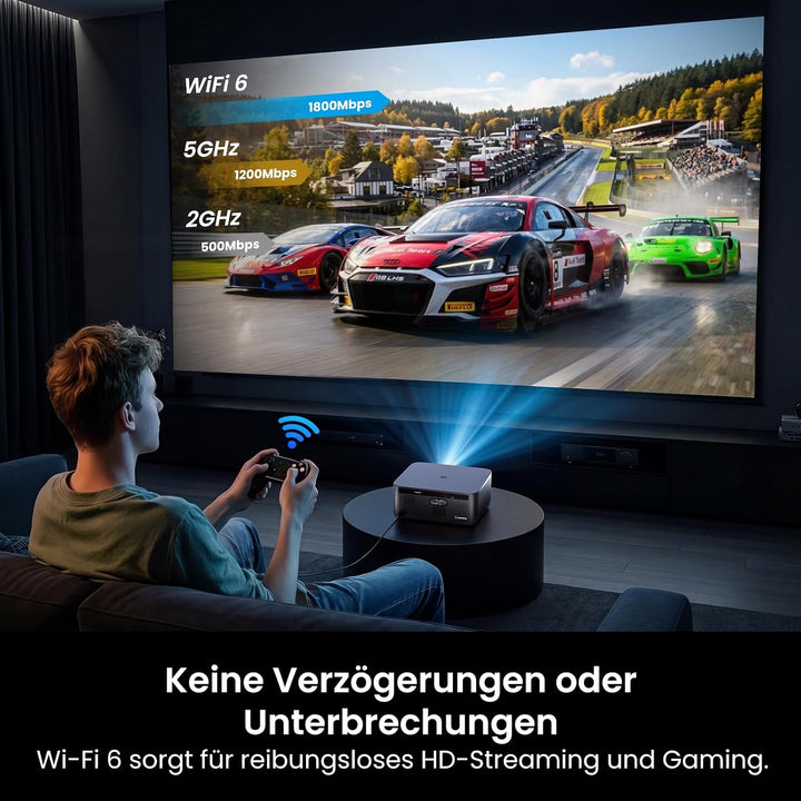 HAPPRUN Smart Beamer mit 3000 ANSI Lumen, Offiziellem Google TV, 4K-Unterstützung, Dolby Audio, Auto