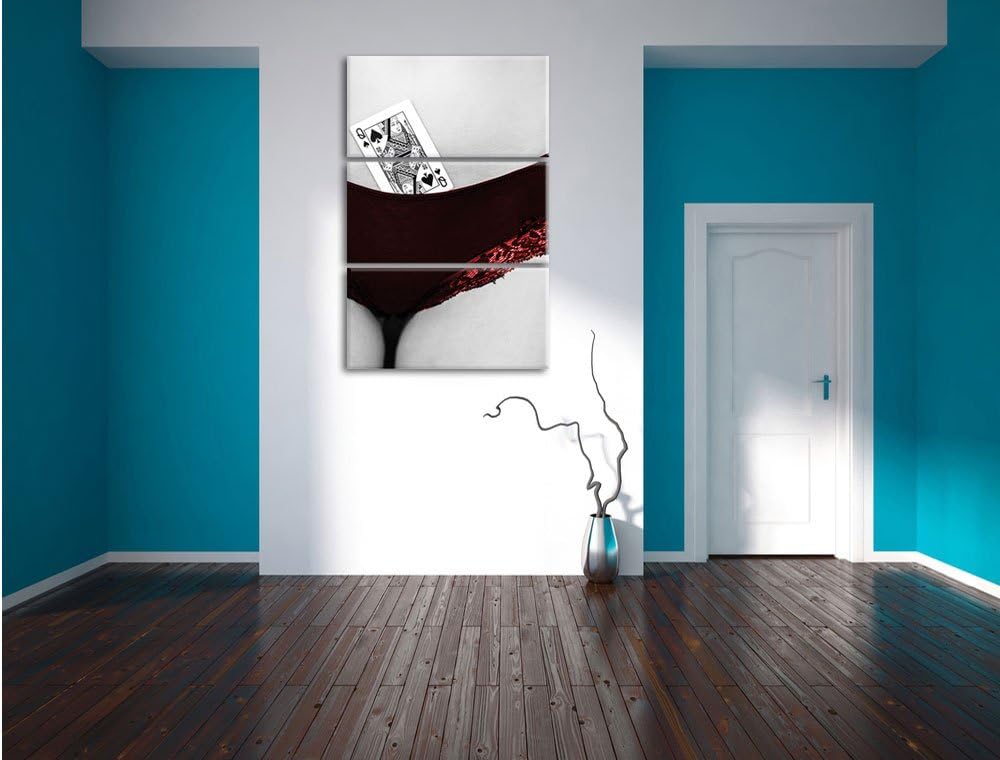 Spielkarte Pik Dame in Höschen von Frau 3-Teiler Leinwandbild 120x80 Bild auf Leinwand