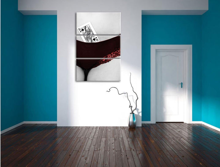 Spielkarte Pik Dame in Höschen von Frau 3-Teiler Leinwandbild 120x80 Bild auf Leinwand