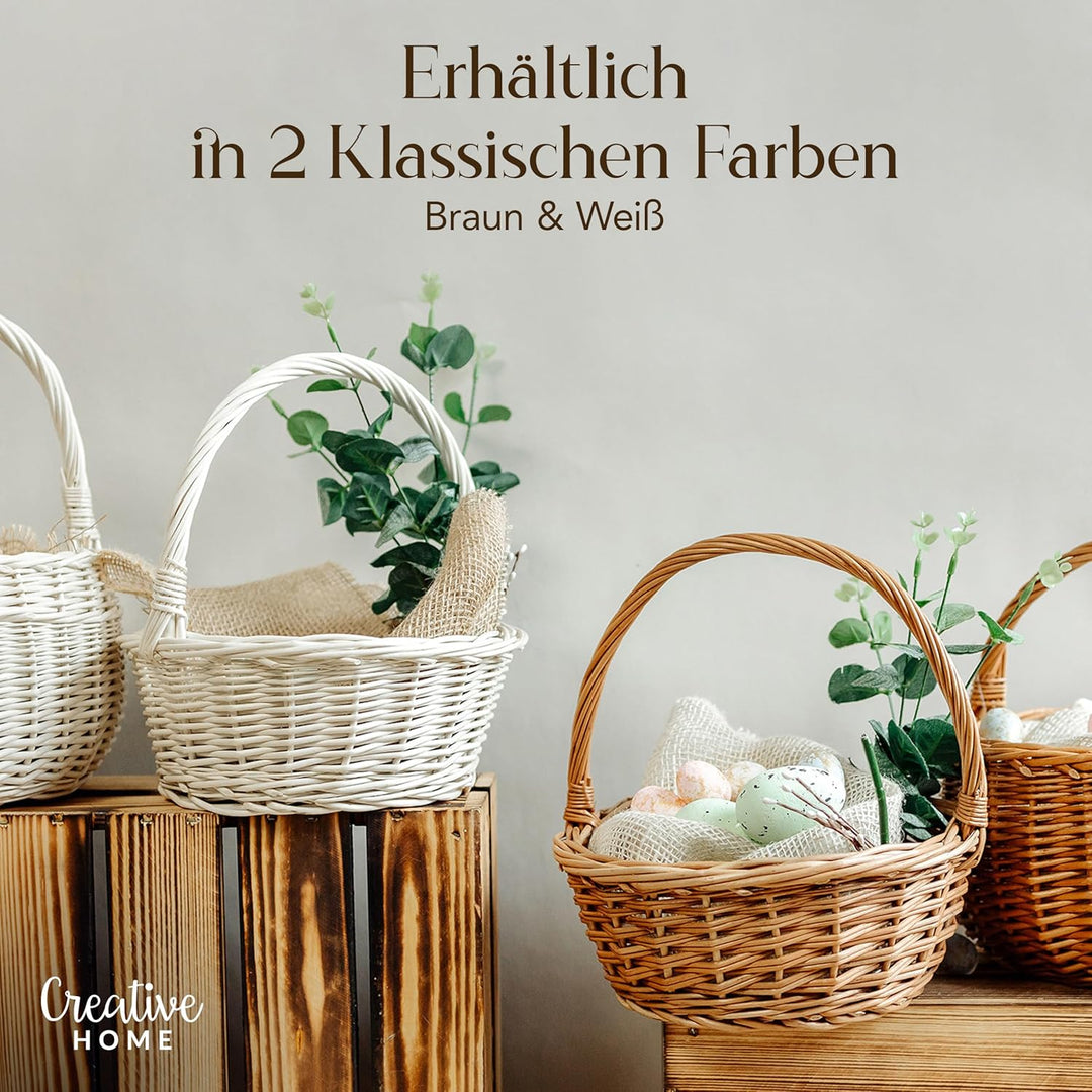 Creative Home Kleiner Weidenkorb mit Henkel Weiss | Klein 22 x 22 x 26 cm (+/- 2 cm) | Handgeflochte