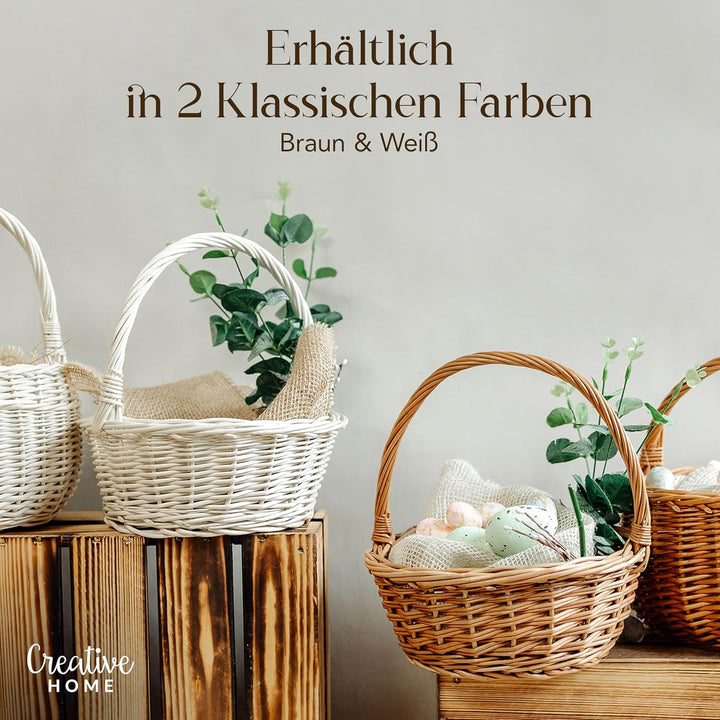 Creative Home Kleiner Weidenkorb mit Henkel Weiss | Klein 22 x 22 x 26 cm (+/- 2 cm) | Handgeflochte