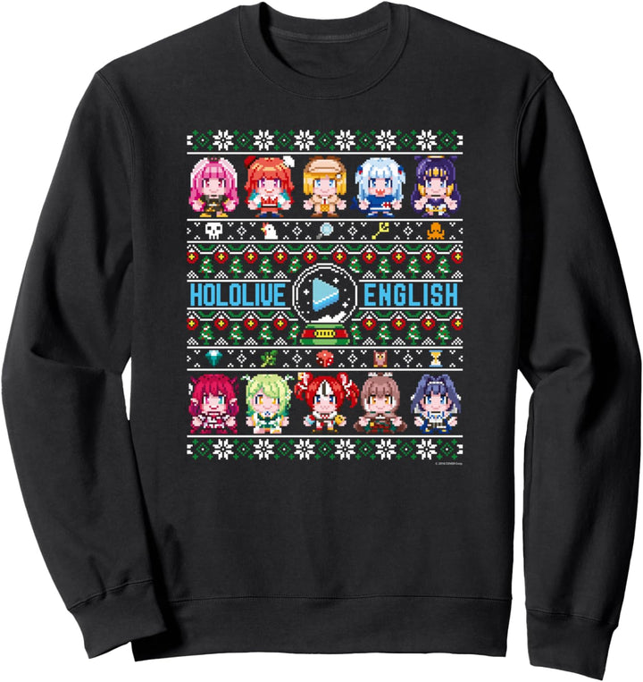 hololive English Ugly Christmas Sweater, Langarm, (Black) Sweatshirt