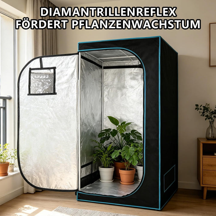 Growzelt 75x75x180 cm, Reflective Inner Film, 1680D Opaque Oxford Fabric with Viewing Window and Bot