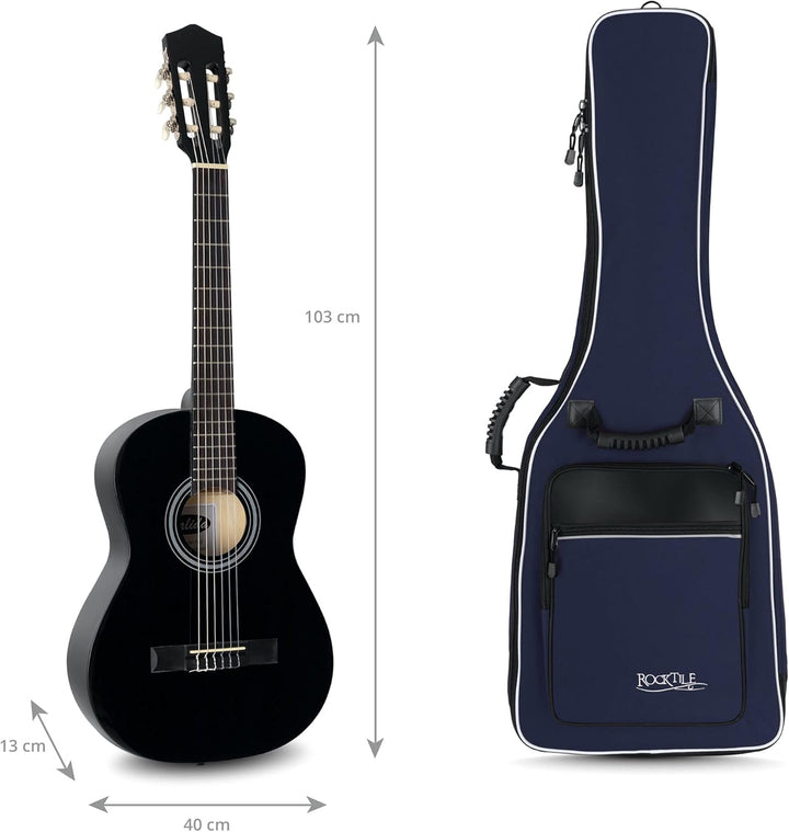 ROCKTILE Klassik-Gitarrentasche 4/4-Grösse - Wasserabweisender Gigbag mit weicher Polsterung und Fix