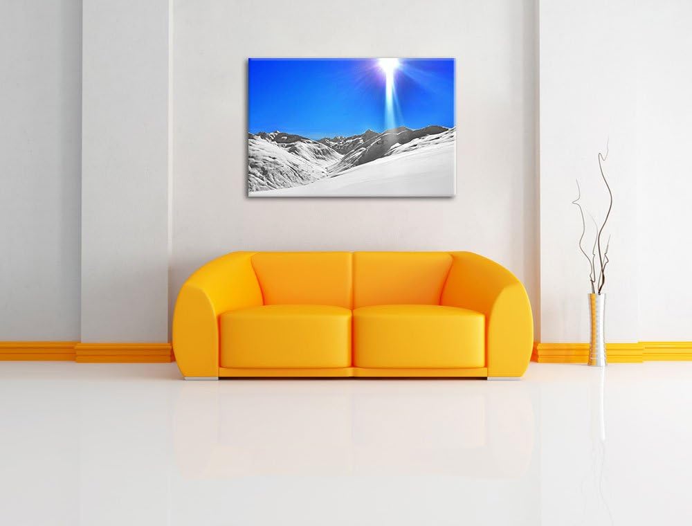 Weite weisse Berglandschaft im Winter schwarz/weiss Format: 100x70 auf Leinwand, XXL riesige Bilder