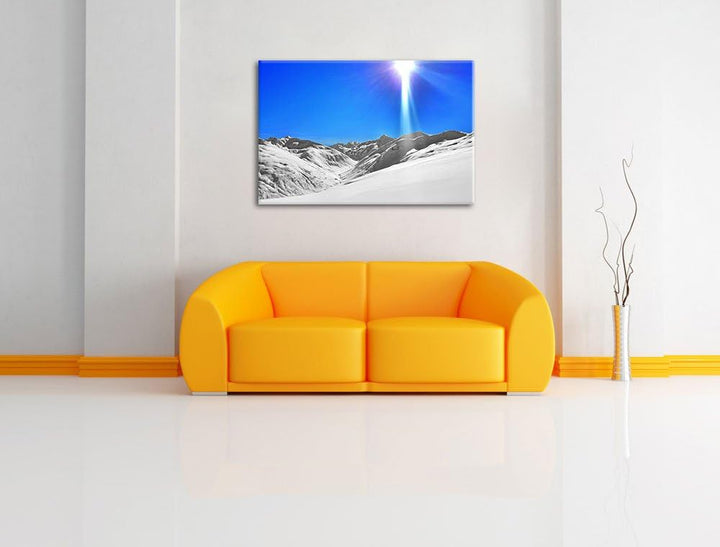 Weite weisse Berglandschaft im Winter schwarz/weiss Format: 100x70 auf Leinwand, XXL riesige Bilder