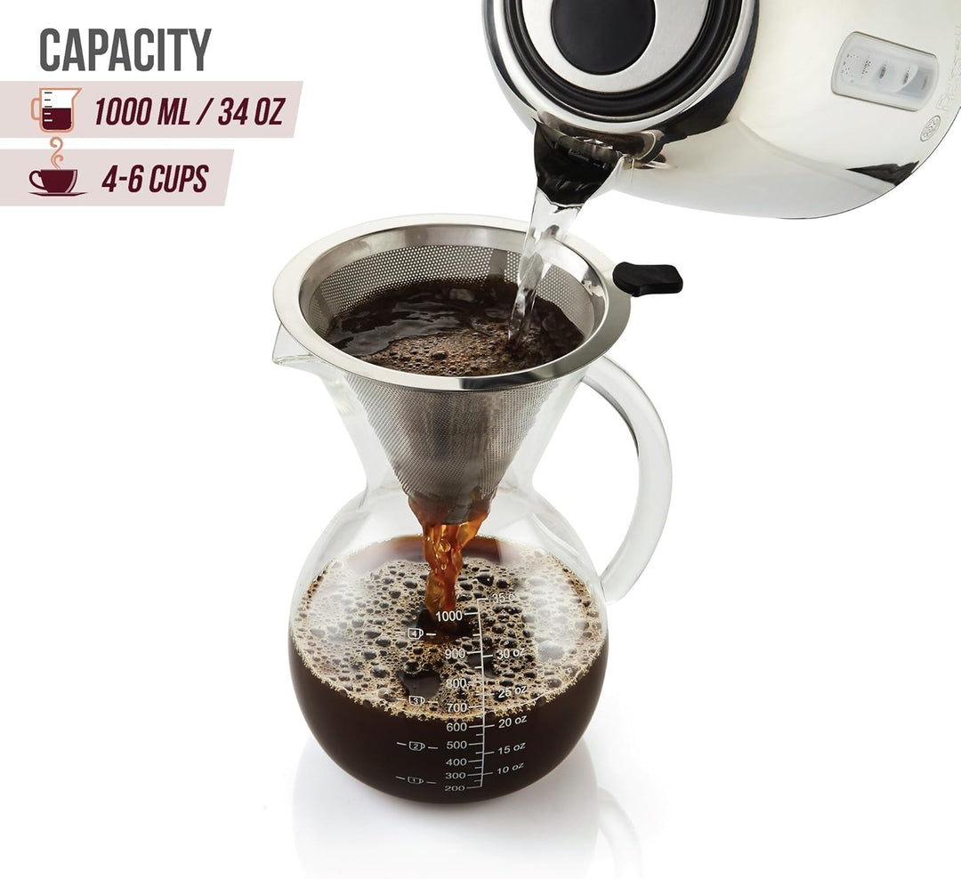 Apace Living SultryBrew Pour Over Kaffeebereiter 1L inkl. Kaffeeschaufel und Korkdeckel Eleganter Ha