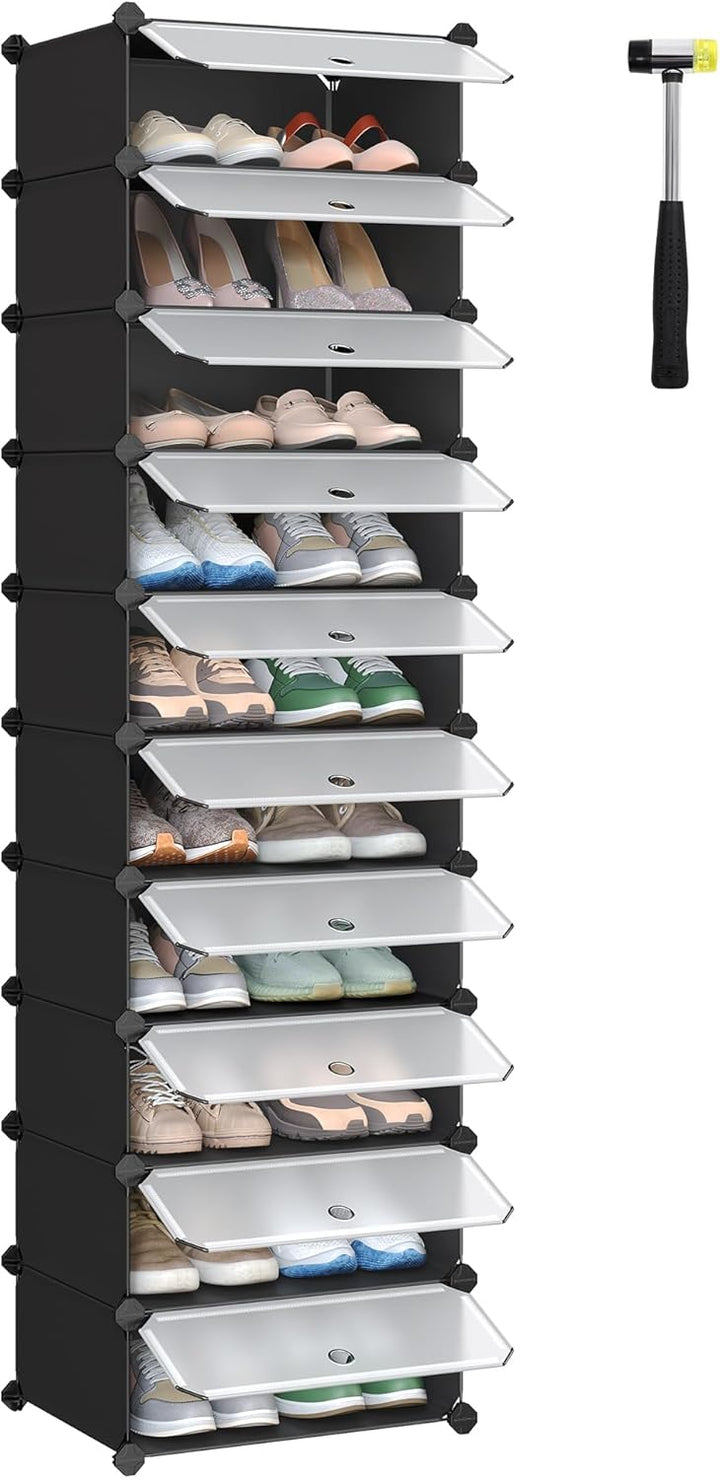 SONGMICS Schuhregal mit 10 Ebenen, Steckregal, Regalsystem, Schuh-Organizer, DIY-Regal, mit Tür, aus