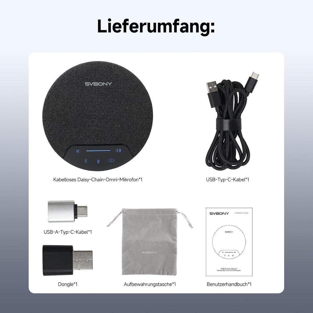 SVBONY SVN O1 Zweikanal-Funk Conference Microphone mit 3A+KI-Geräuschunterdrückung, 4 Mikrofonen für